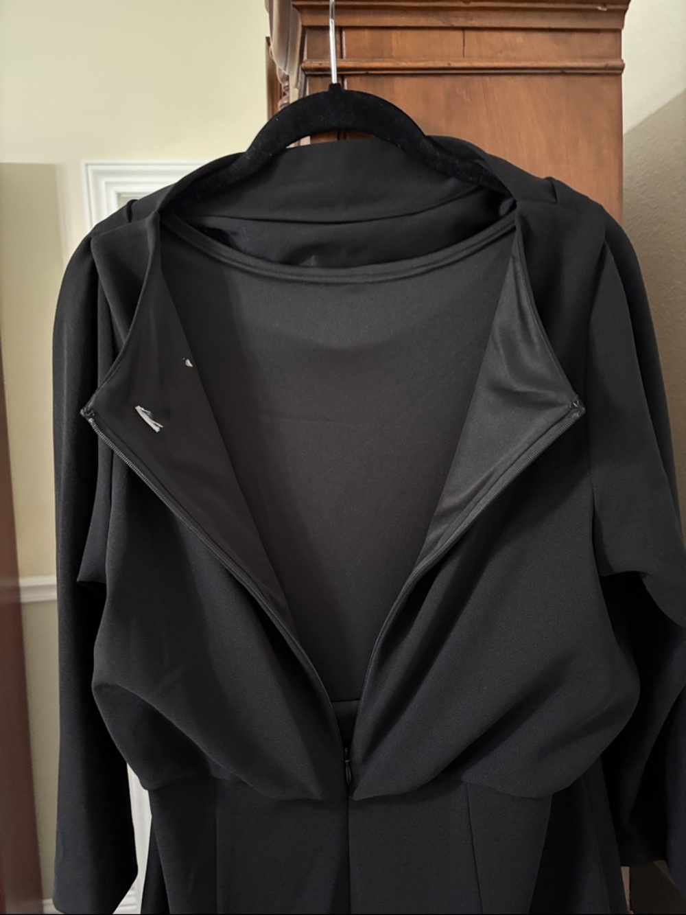*Dillards Elegant Black Crepe Draped 3/4 Sleeve Dress Minimalist Modest - Picture 10 of 11